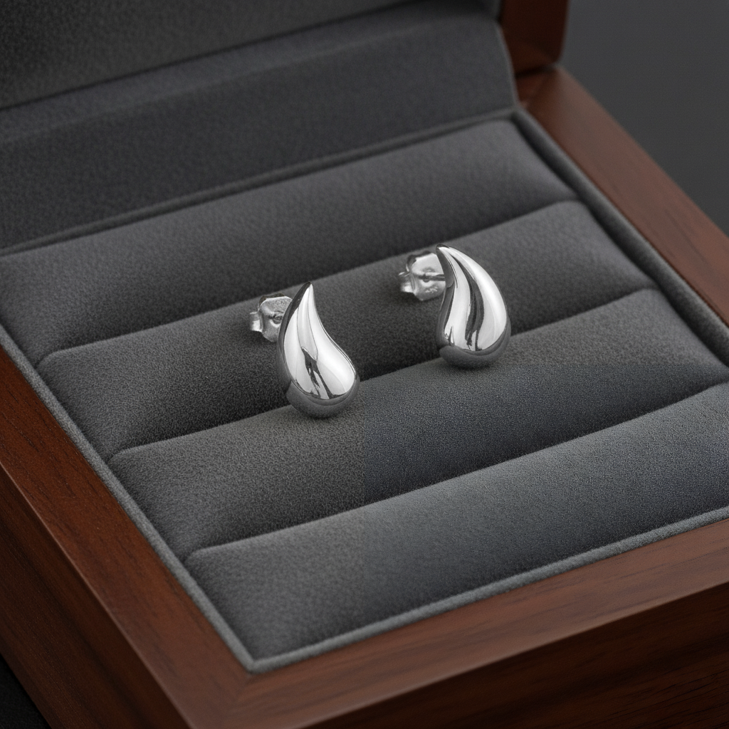 Pendientes Studs Gota Plana 12mm en Plata de Ley 925 Rodiada y Baño de Oro