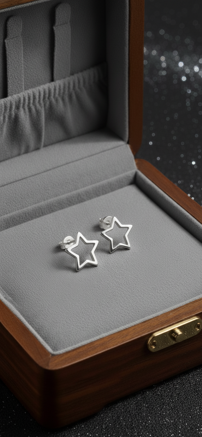 Pendientes mini Studs Estrella Calada 11mm en Plata de Ley 925 y Baño de Oro 18K
