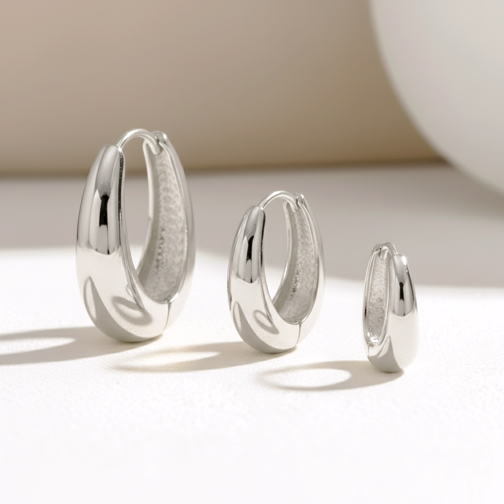 Set de 3 Pares de Aros Chunky (Gruesos) en Plata de Ley 925 y Baño de Oro