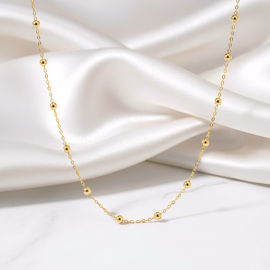 Gargantilla Cadena de Bolitas (2.5mm) en Plata de Ley 925 Bañada en Oro 18K (Triple Medida Ajustable)
