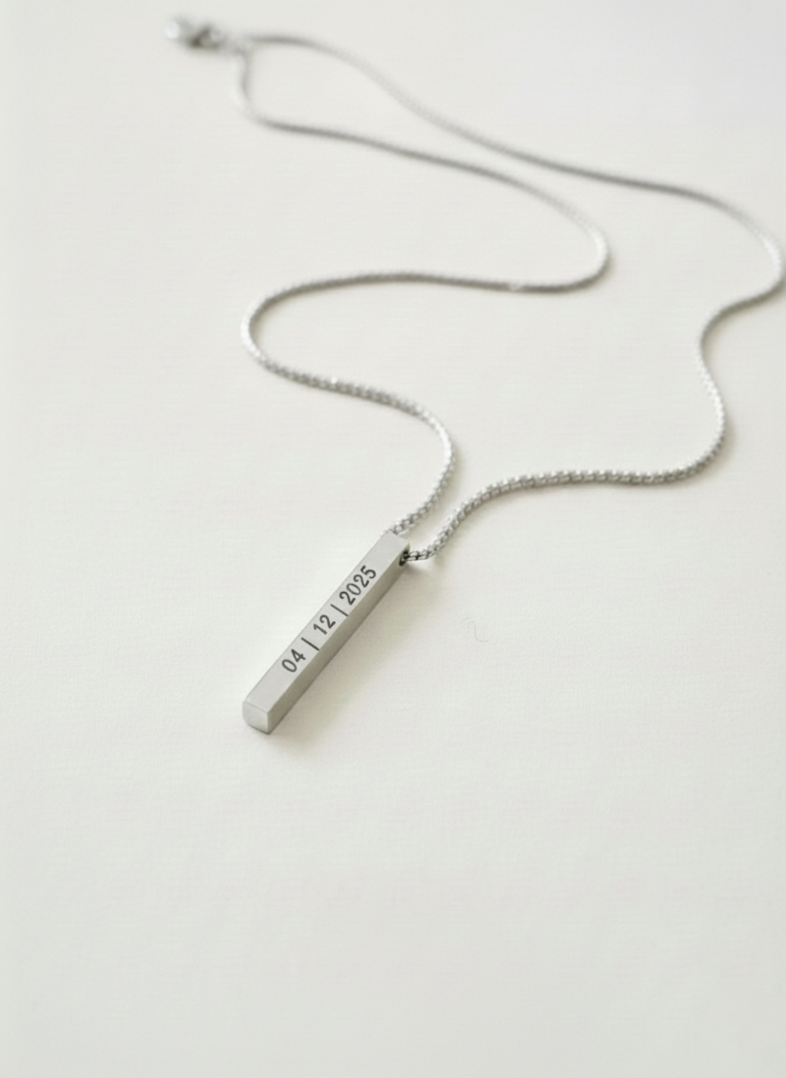 Collar Barra 3D Personalizable para Hombre y Mujer - Acero Inoxidable (50-60cm)