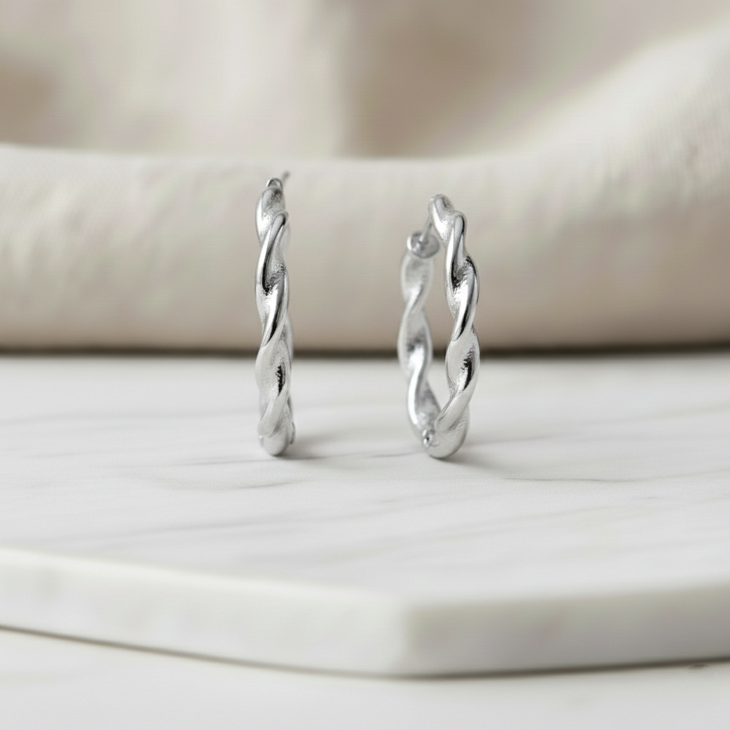 Pendientes Aro Trenzado 3 tamaños en Plata de Ley 925 con Cierre Aro Click