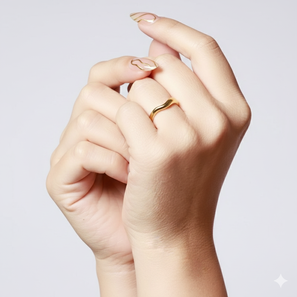 Anillo Curvo de Plata de Ley 925 - Baño de Oro 18K (3 Micras) - Varios Dedos