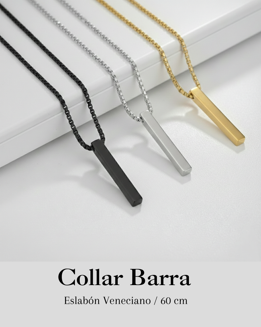 Collar Barra 3D Personalizable para Hombre y Mujer - Acero Inoxidable (50-60cm)