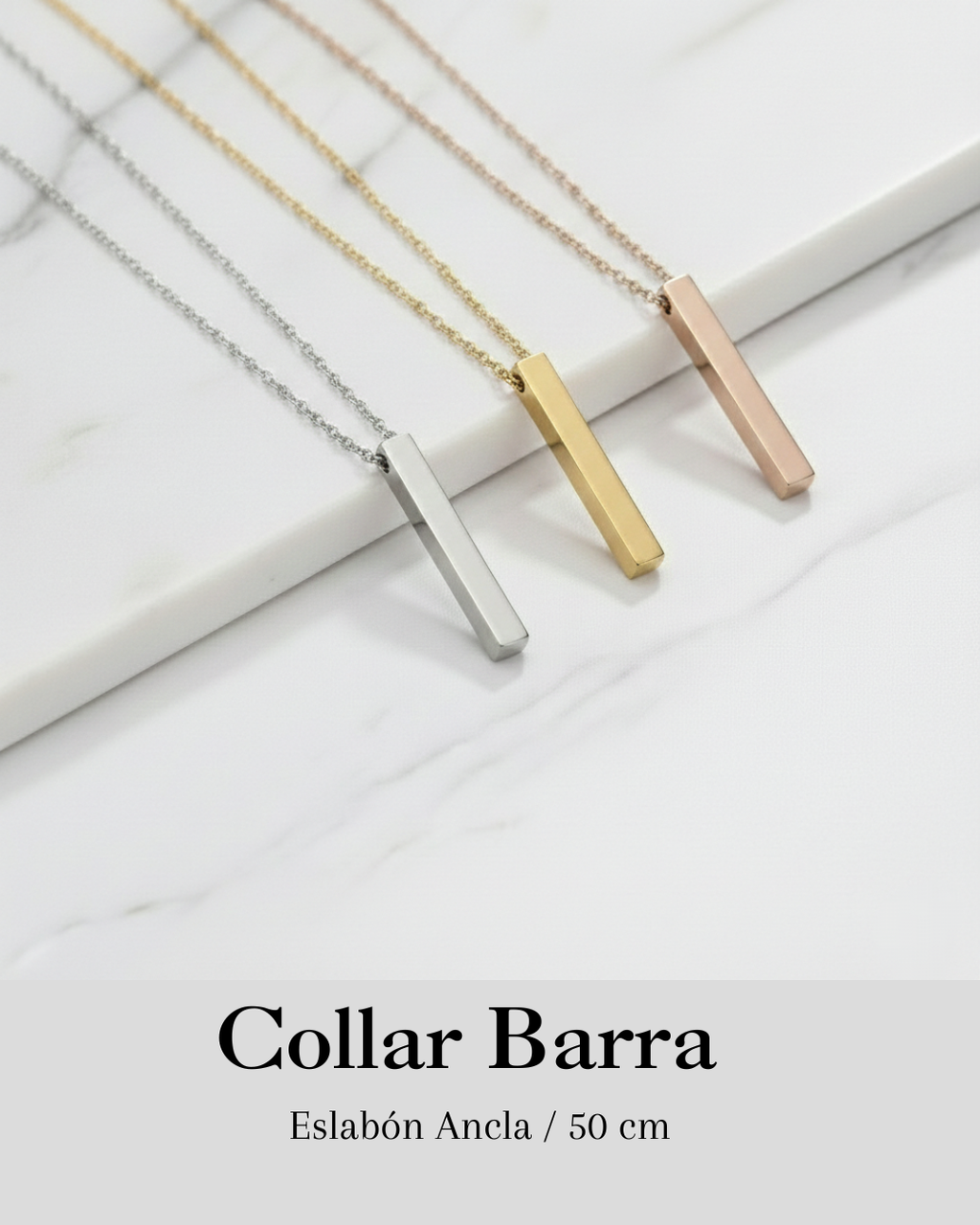 Collar Barra 3D Personalizable para Hombre y Mujer - Acero Inoxidable (50-60cm)