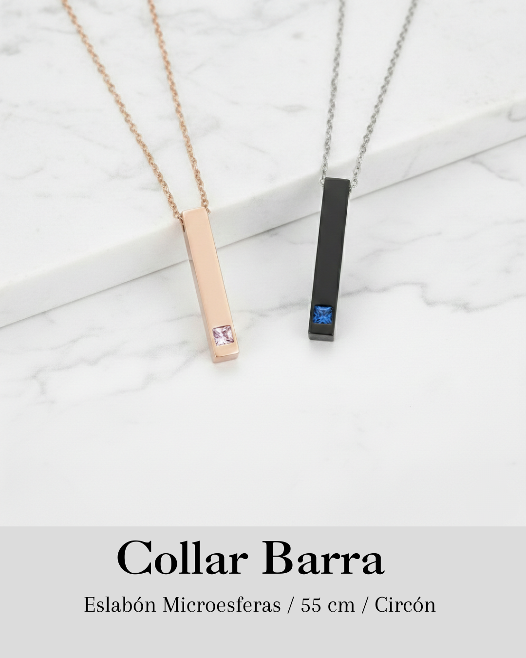 Collar Barra 3D Personalizable para Hombre y Mujer - Acero Inoxidable (50-60cm)