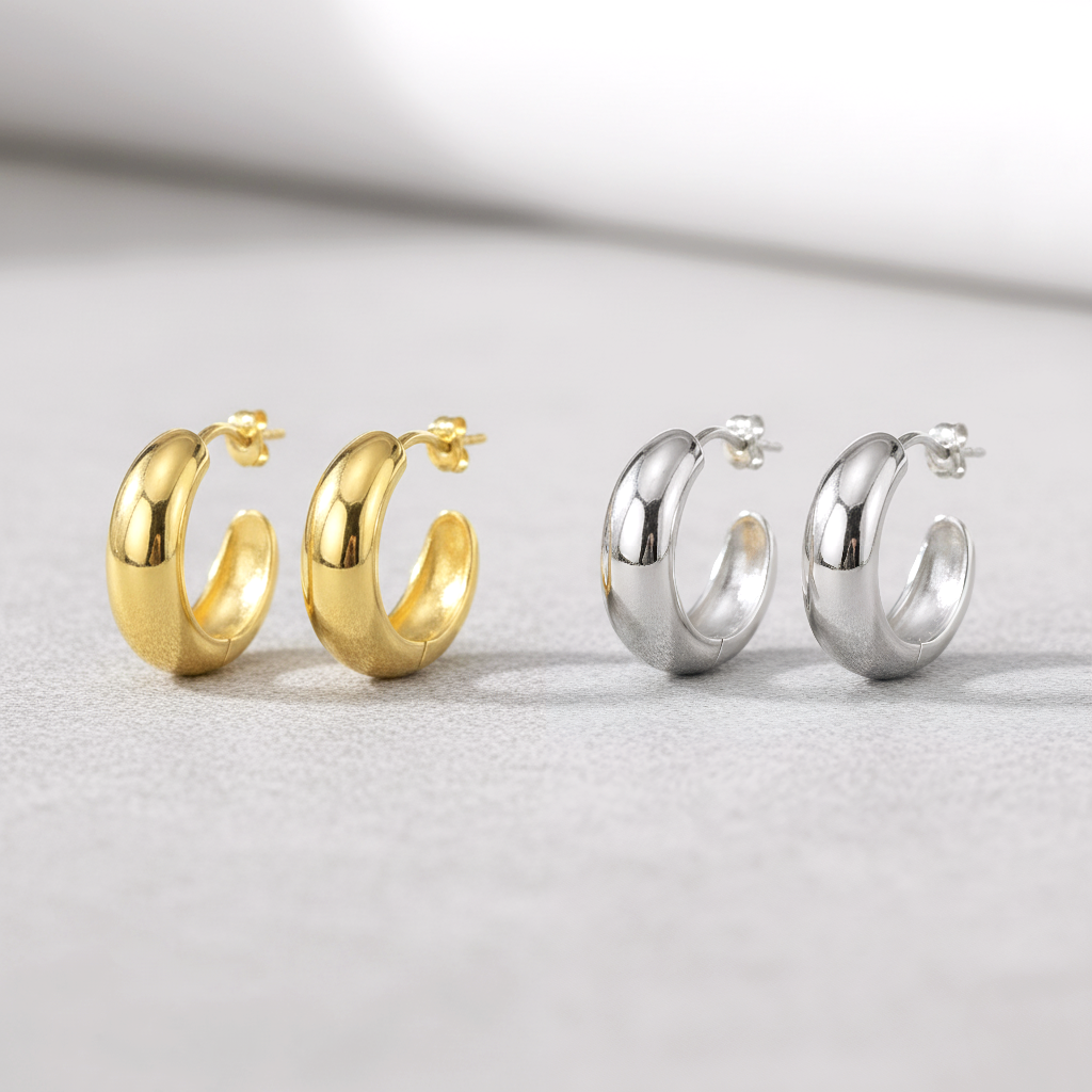 Pendientes Criolla Media Luna (Aro Abierto) en Plata de Ley 925 y Baño de Oro