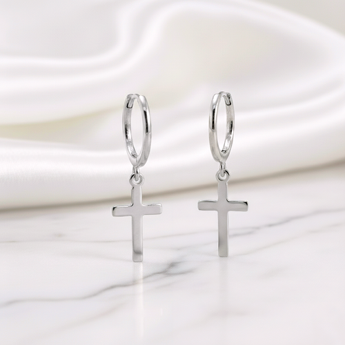 Mini Aro Huggie con Colgante Cruz 11mm Plata de Ley 925