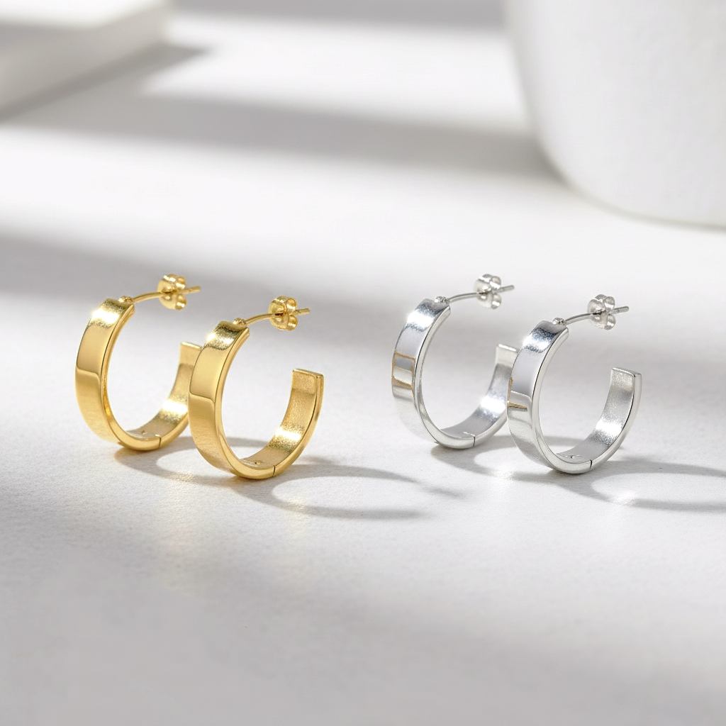 Pendientes Criolla Ancha 30mm en Plata de Ley 925 Bañada en Oro - Cierre Presión