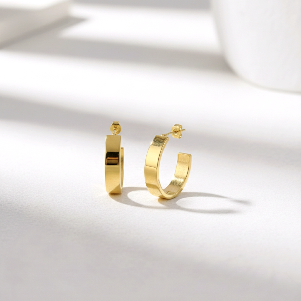 Pendientes Criolla Ancha 30mm en Plata de Ley 925 Bañada en Oro - Cierre Presión