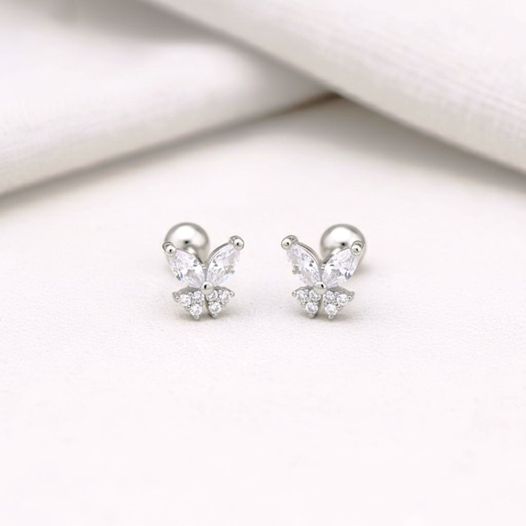 Piercing Mariposa con Circonitas en Plata de Ley 925 - Palo 6mm