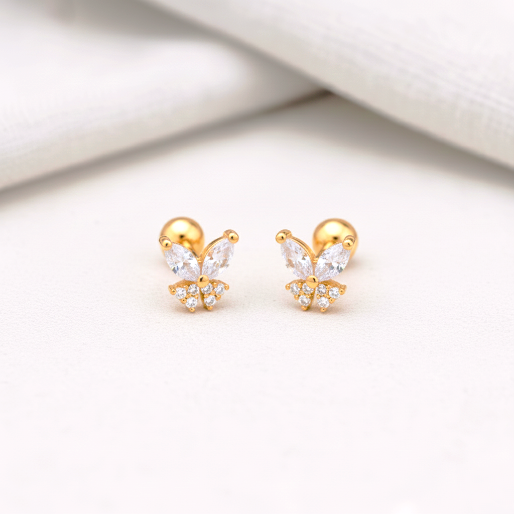 Piercing Mariposa con Circonitas en Plata de Ley 925 - Palo 6mm