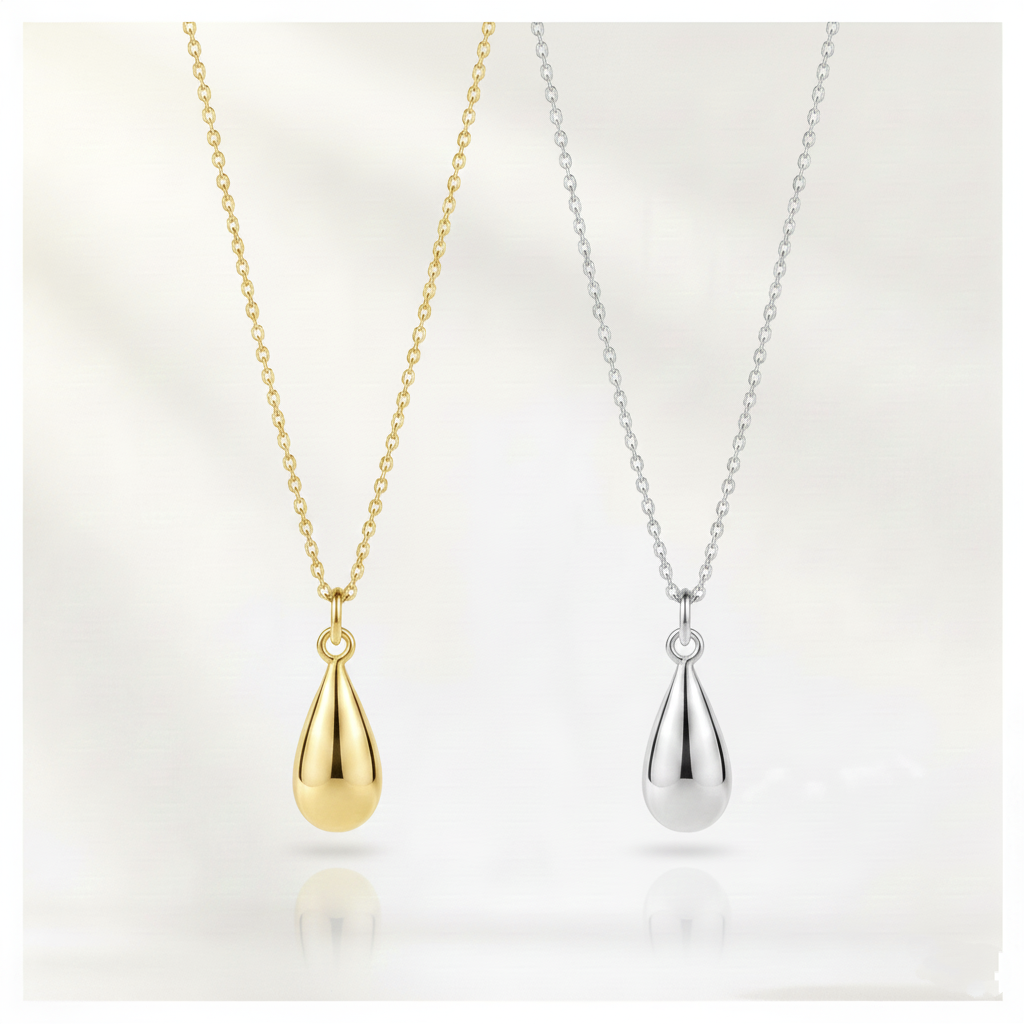 Collar Gargantilla Gota 2D en Plata de Ley 925 Bañada en Oro