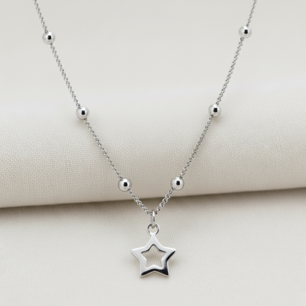 Gargantilla Cadena de Bolas con Estrellas en Plata de Ley 925 Bañada en Oro 18K