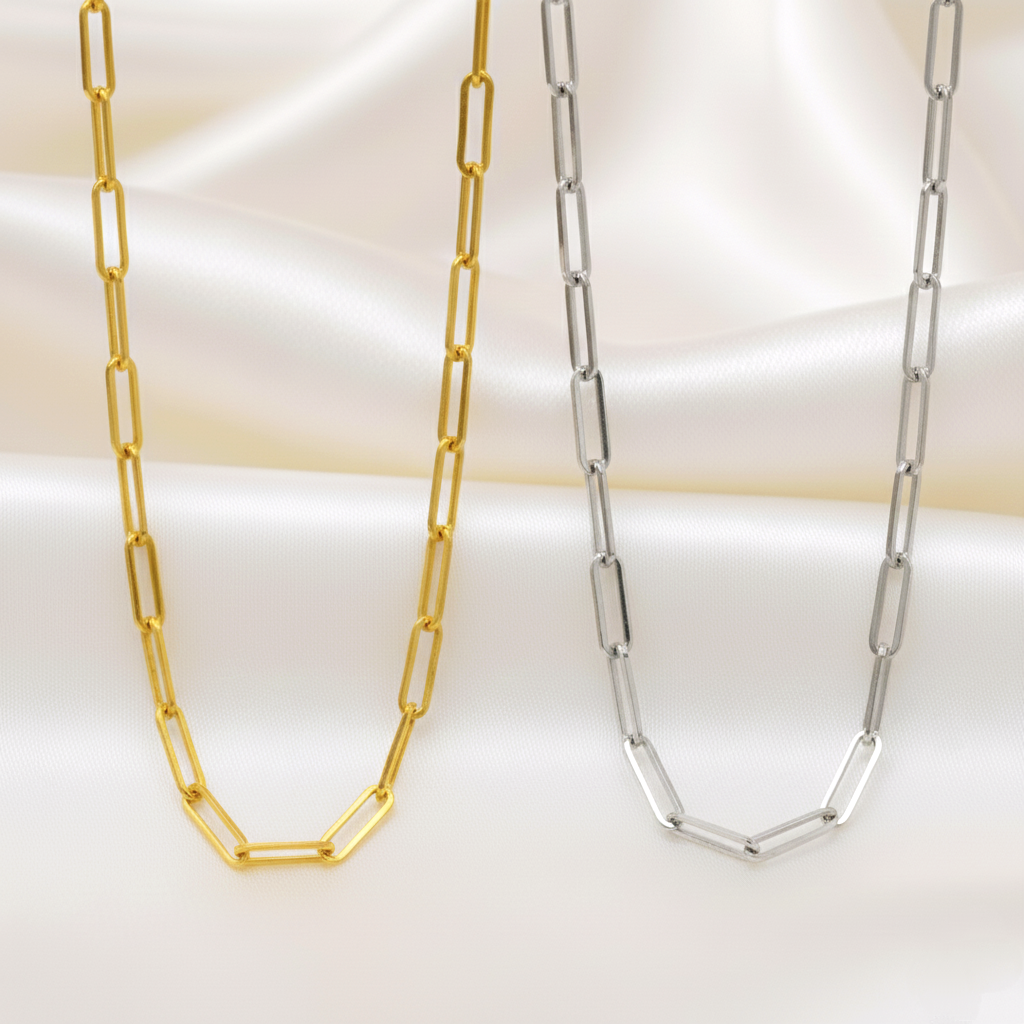 Gargantilla de Eslabones Rectangulares (6x2.4mm) en Plata de Ley 925 Bañada en Oro 18K