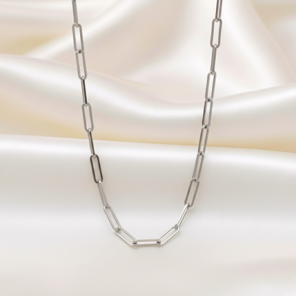 Gargantilla de Eslabones Rectangulares (6x2.4mm) en Plata de Ley 925 Bañada en Oro 18K