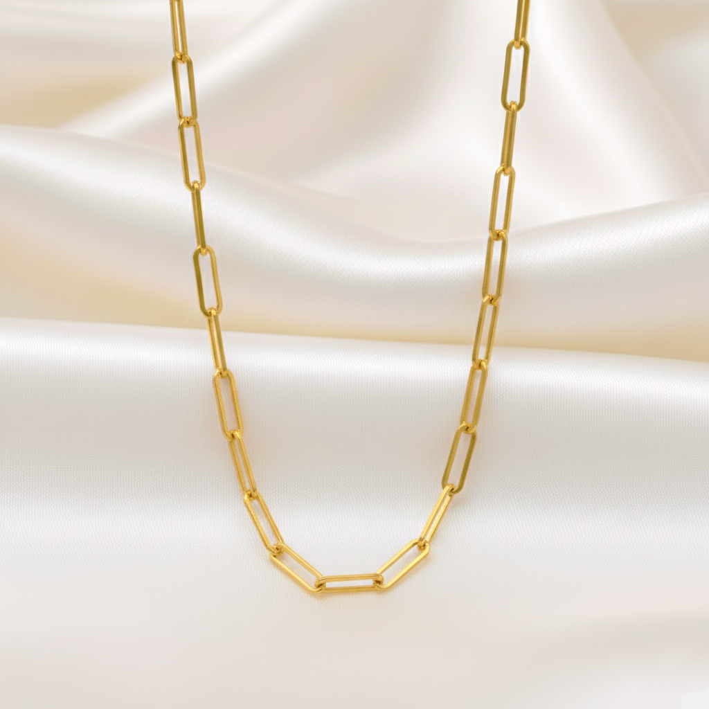 Gargantilla de Eslabones Rectangulares (6x2.4mm) en Plata de Ley 925 Bañada en Oro 18K