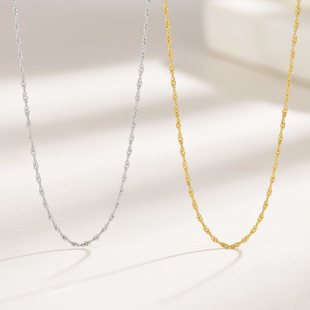 Collar Cadena Singapur Fina (1.8mm) en Plata de Ley 925 Bañada en Oro 18K