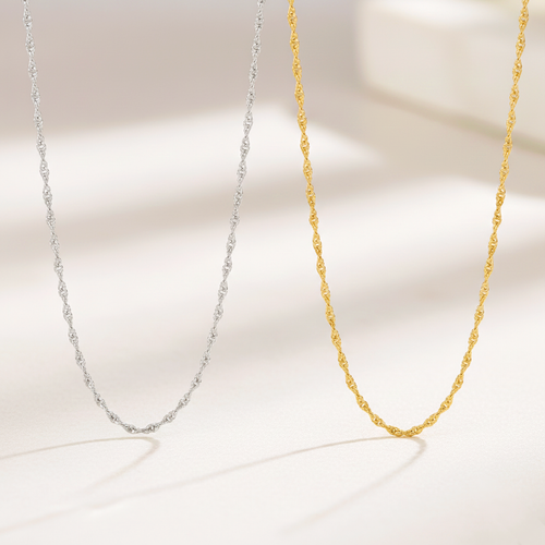 Collar Cadena Singapur Fina (1.8mm) en Plata de Ley 925 Bañada en Oro 18K