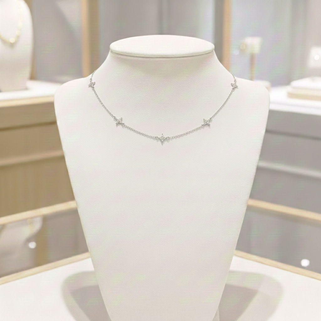 Collar Gargantilla Cadena con Estrellas de Circonitas (6mm) en Plata de Ley 925 Bañada en Oro 18K