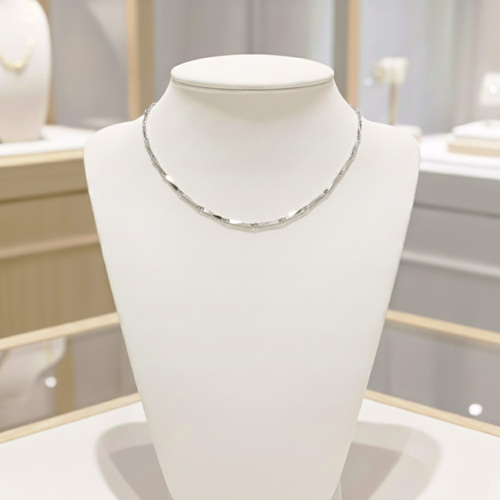 Collar Gargantilla de Cadena de Barras Finas en Plata de Ley 925 Bañada en Oro 18K