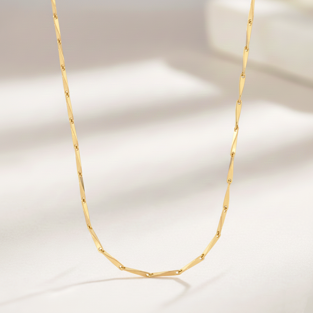 Collar Gargantilla de Cadena de Barras Finas en Plata de Ley 925 Bañada en Oro 18K
