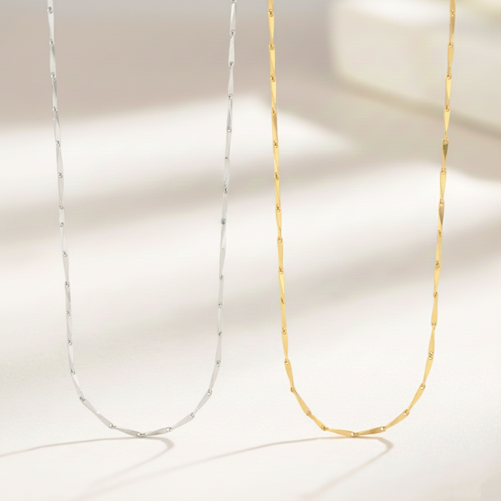 Collar Gargantilla de Cadena de Barras Finas en Plata de Ley 925 Bañada en Oro 18K