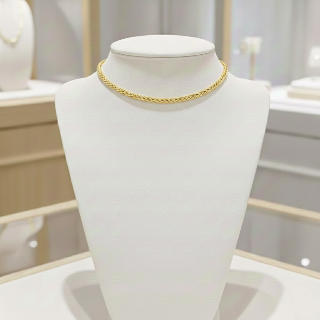 Gargantilla Cadena de Espiga Trenzada (1.5mm) en Plata de Ley 925 Bañada en Oro 18K