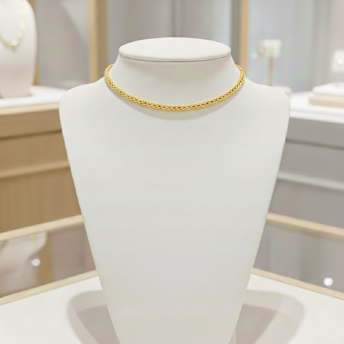 Gargantilla Cadena de Espiga Trenzada (1.5mm) en Plata de Ley 925 Bañada en Oro 18K