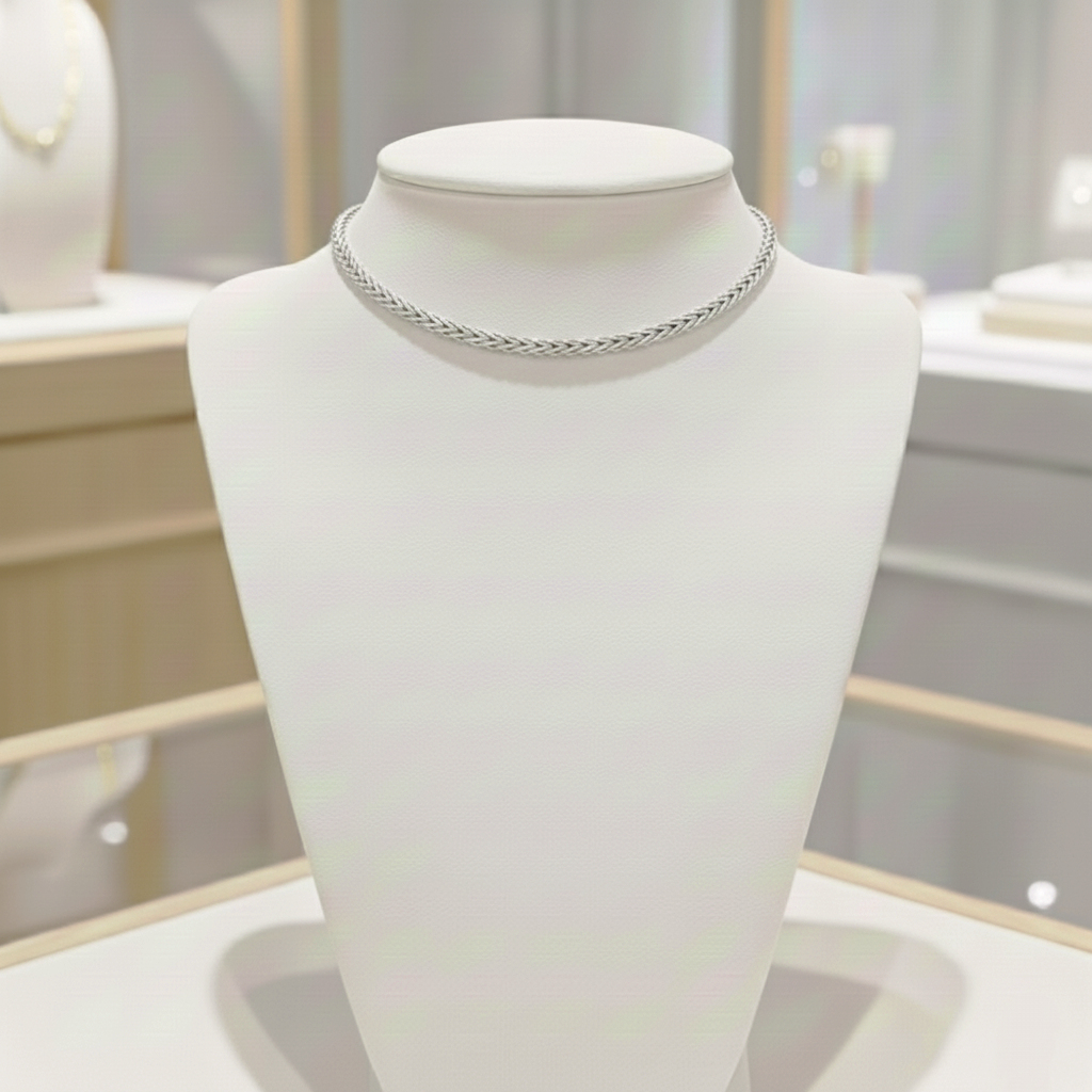 Gargantilla Cadena de Espiga Trenzada (1.5mm) en Plata de Ley 925 Bañada en Oro 18K