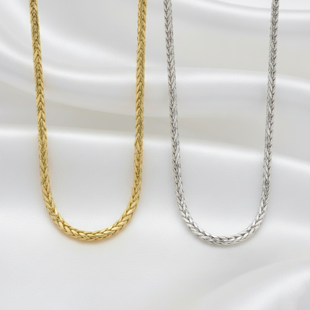 Gargantilla Cadena de Espiga Trenzada (1.5mm) en Plata de Ley 925 Bañada en Oro 18K