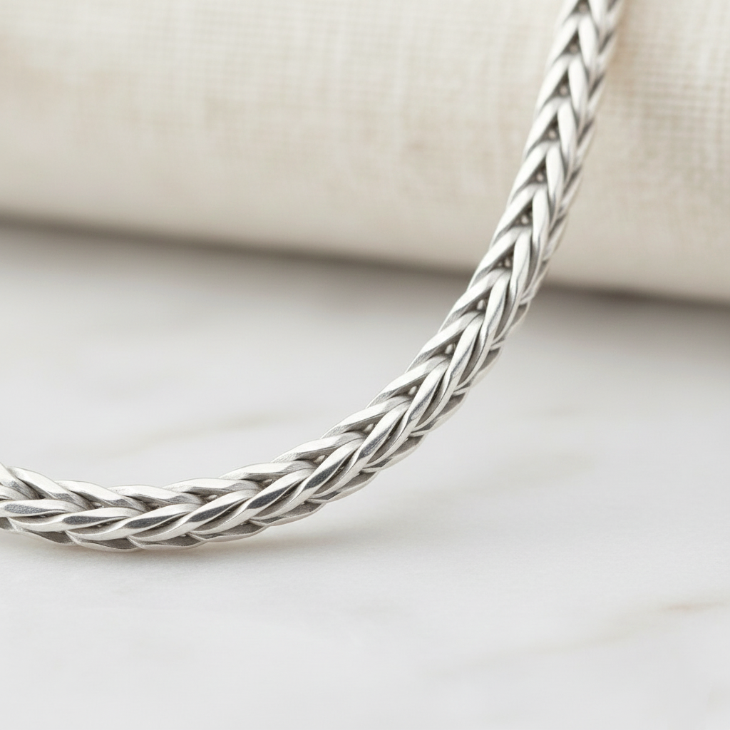 Gargantilla Cadena de Espiga Trenzada (1.5mm) en Plata de Ley 925 Bañada en Oro 18K