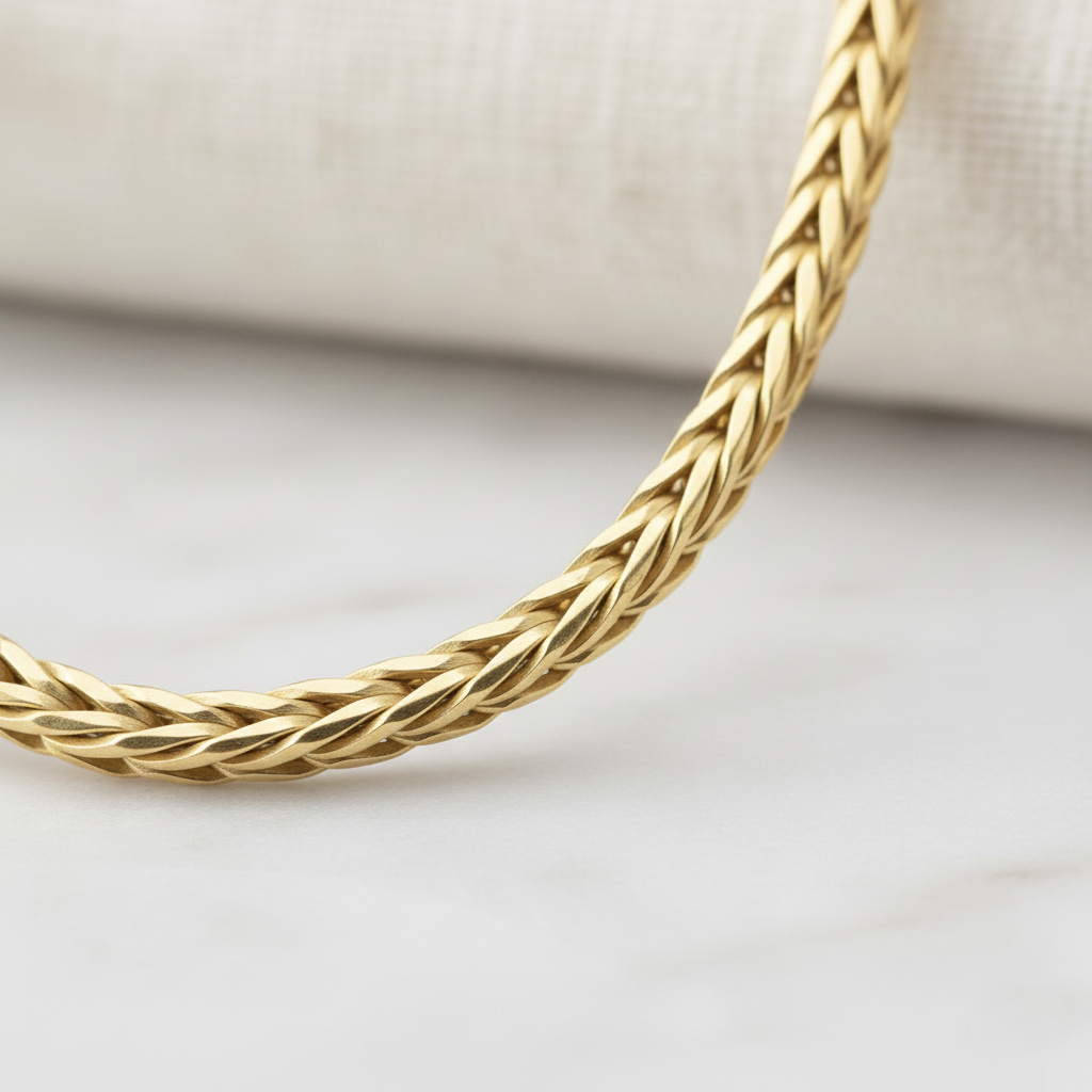 Gargantilla Cadena de Espiga Trenzada (1.5mm) en Plata de Ley 925 Bañada en Oro 18K