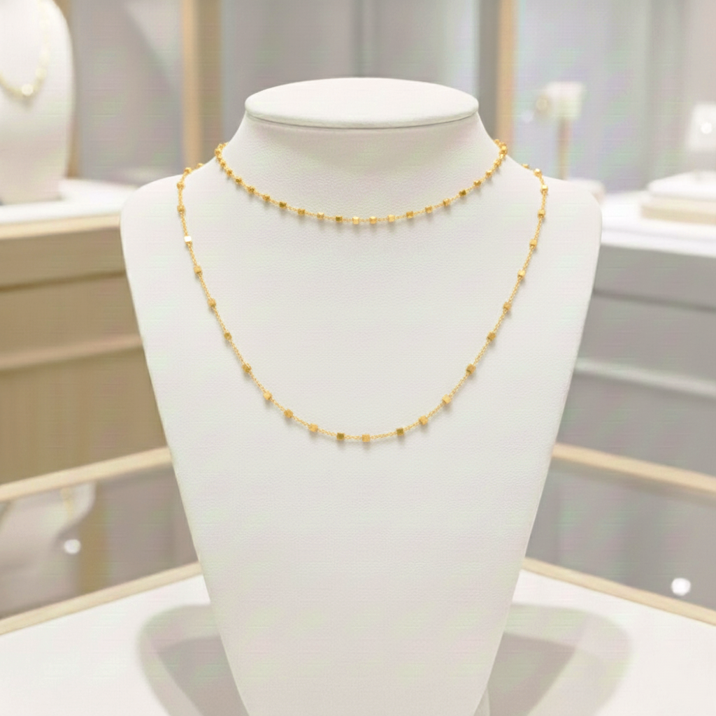 Gargantilla Cadena de cuadritos en Plata de Ley 925 Bañada en Oro 18K (Doble Medida)