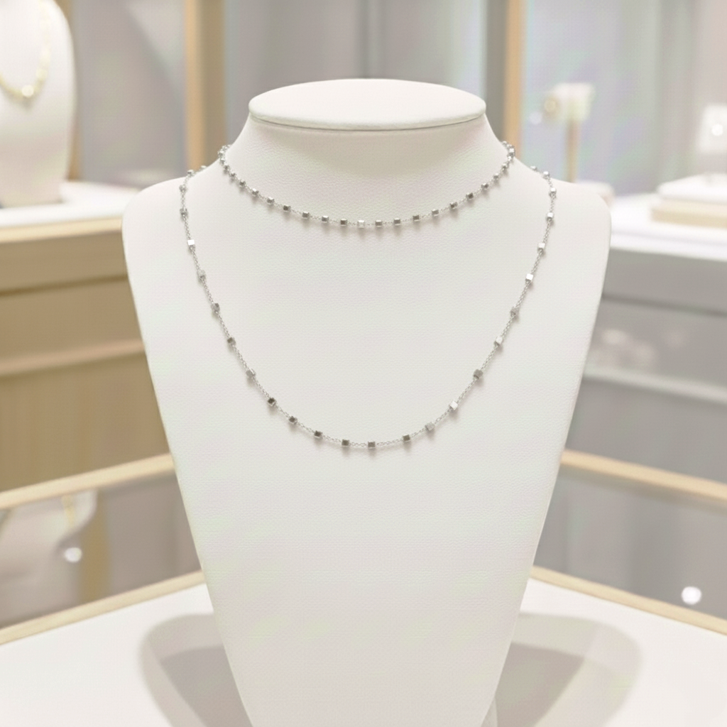 Gargantilla Cadena de cuadritos en Plata de Ley 925 Bañada en Oro 18K (Doble Medida)