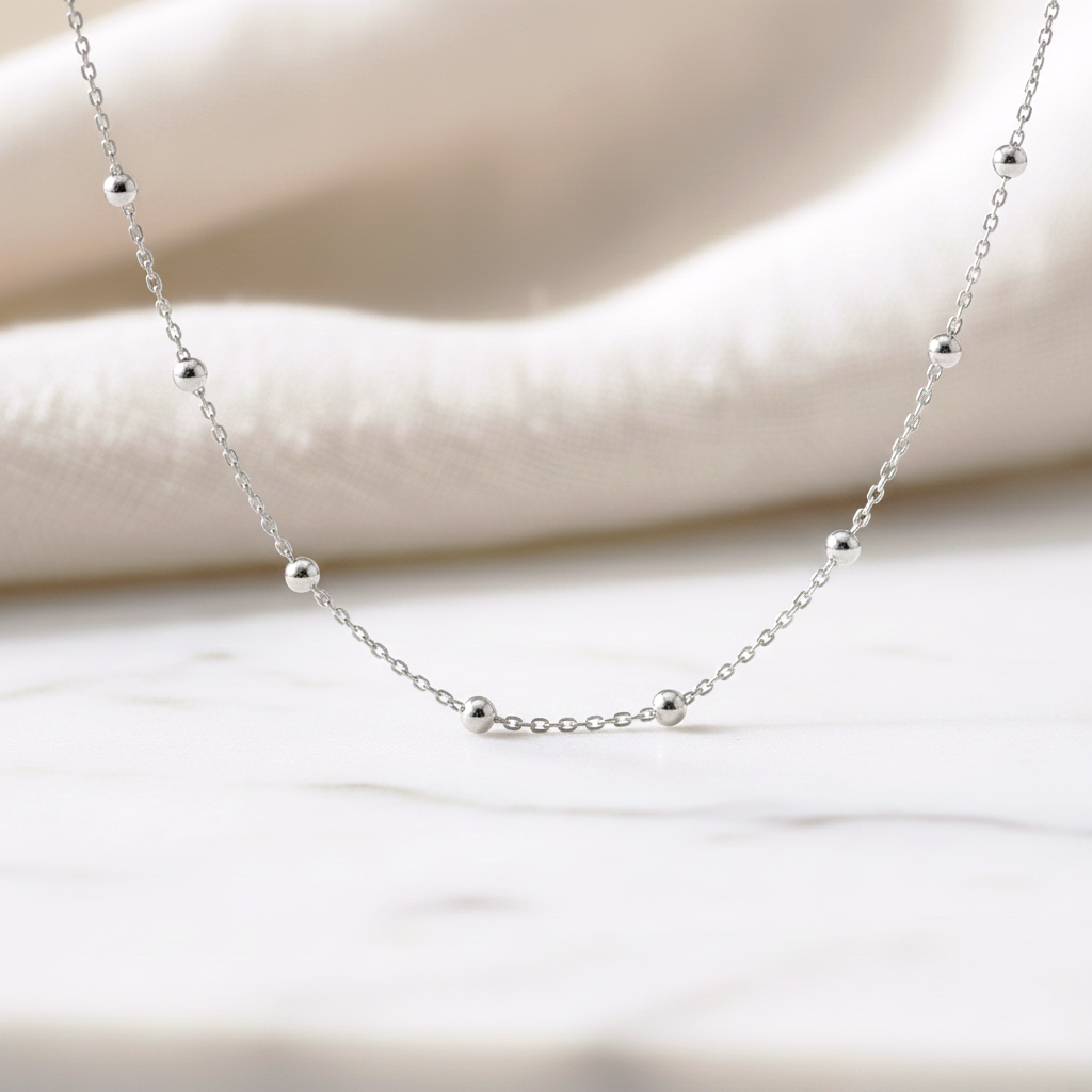 Gargantilla Cadena de Bolitas (2.5mm) en Plata de Ley 925 Bañada en Oro 18K (Triple Medida Ajustable)