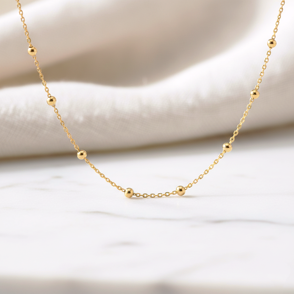 Gargantilla Cadena de Bolitas (2.5mm) en Plata de Ley 925 Bañada en Oro 18K (Triple Medida Ajustable)