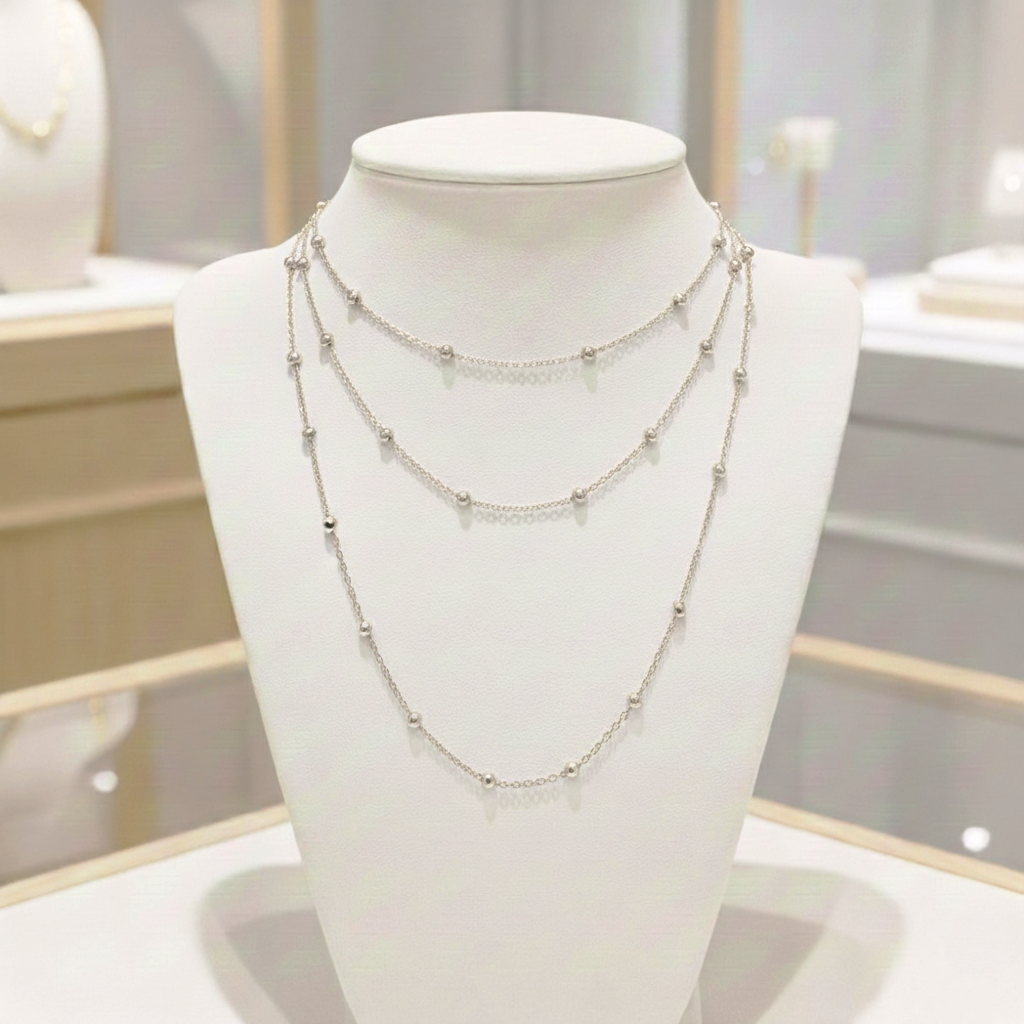 Gargantilla Cadena de Bolitas (2.5mm) en Plata de Ley 925 Bañada en Oro 18K (Triple Medida Ajustable)