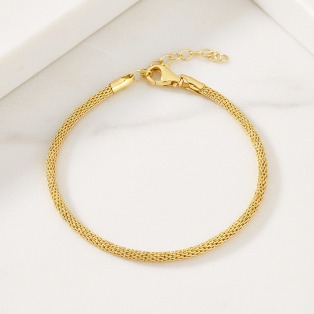 Pulsera Cordón de Malla Fina y Ajustable en Plata de Ley 925 Bañada en Oro de 18K
