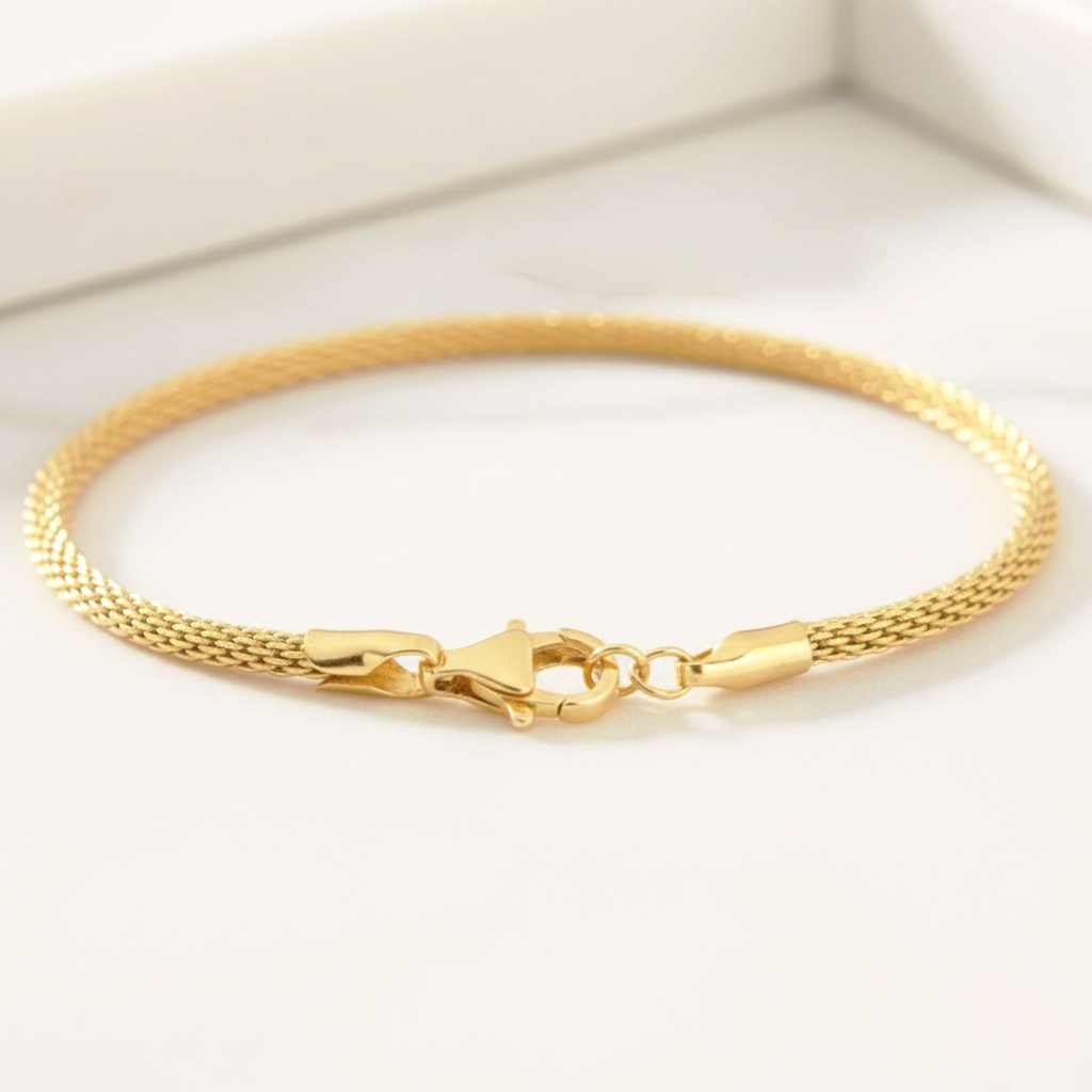 Pulsera Cordón de Malla Fina y Ajustable en Plata de Ley 925 Bañada en Oro de 18K