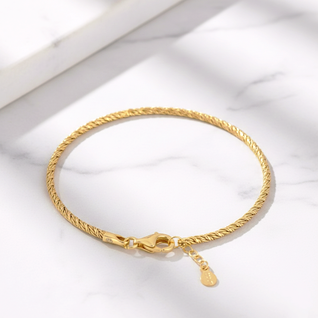 Pulsera Cadena Snake de 2mm Ajustable en Plata de Ley 925 Bañada en Oro de 18K