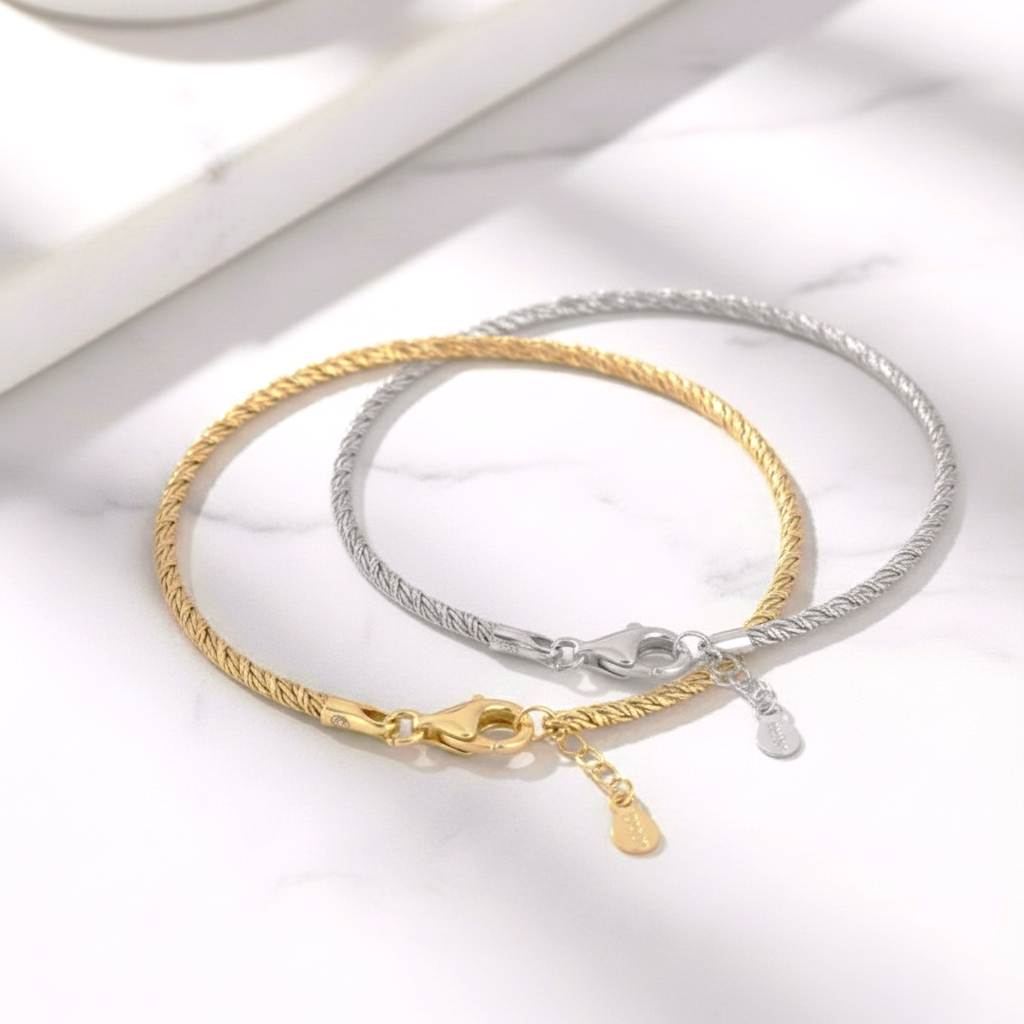 Pulsera Cadena Snake de 2mm Ajustable en Plata de Ley 925 Bañada en Oro de 18K