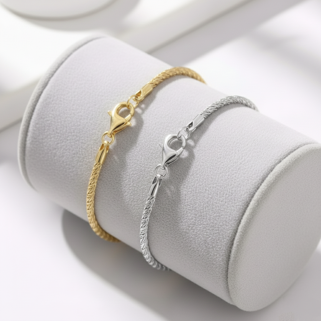 Pulsera Cadena Snake de 2mm Ajustable en Plata de Ley 925 Bañada en Oro de 18K