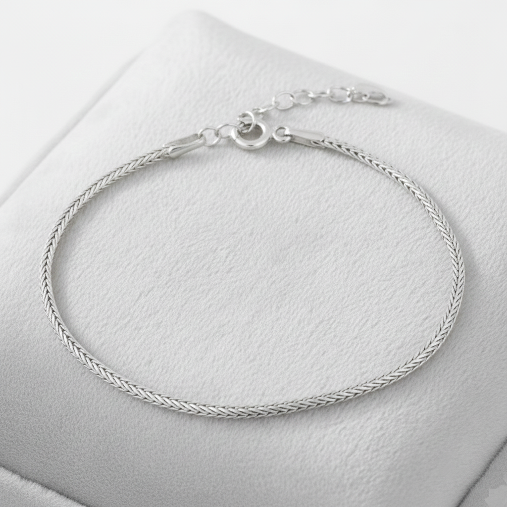 Pulsera Cadena de Espiga Trenzada Fina (1.5mm) en Plata de Ley 925 Bañada en Oro 18K