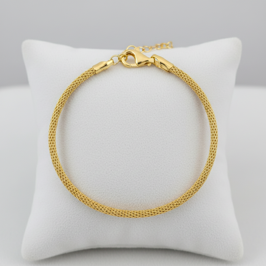 Pulsera Cordón de Malla Fina y Ajustable en Plata de Ley 925 Bañada en Oro de 18K