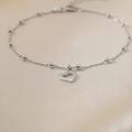 Pulsera Cadena de Bolas y Corazón Calado Colgante Ajustable en Plata de Ley 925 Bañada en Oro de 18K