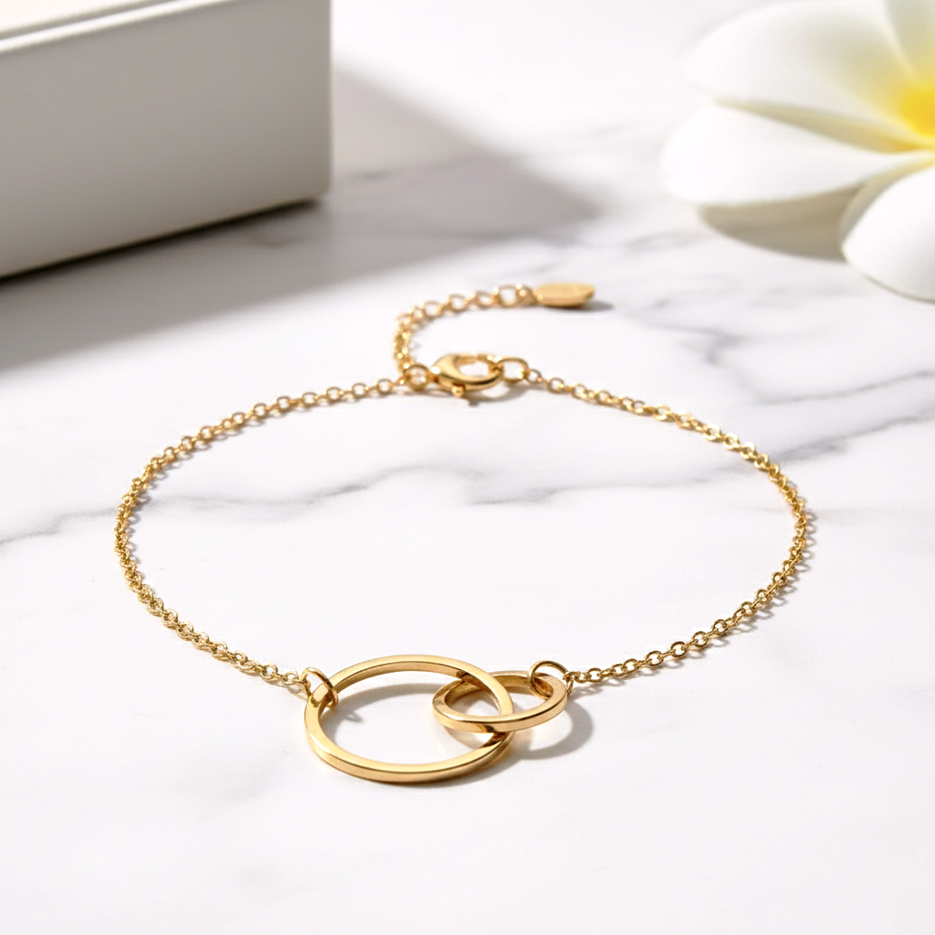 Pulsera Doble Aro Entrelazado en Plata de Ley 925 Bañada en Oro de 18K