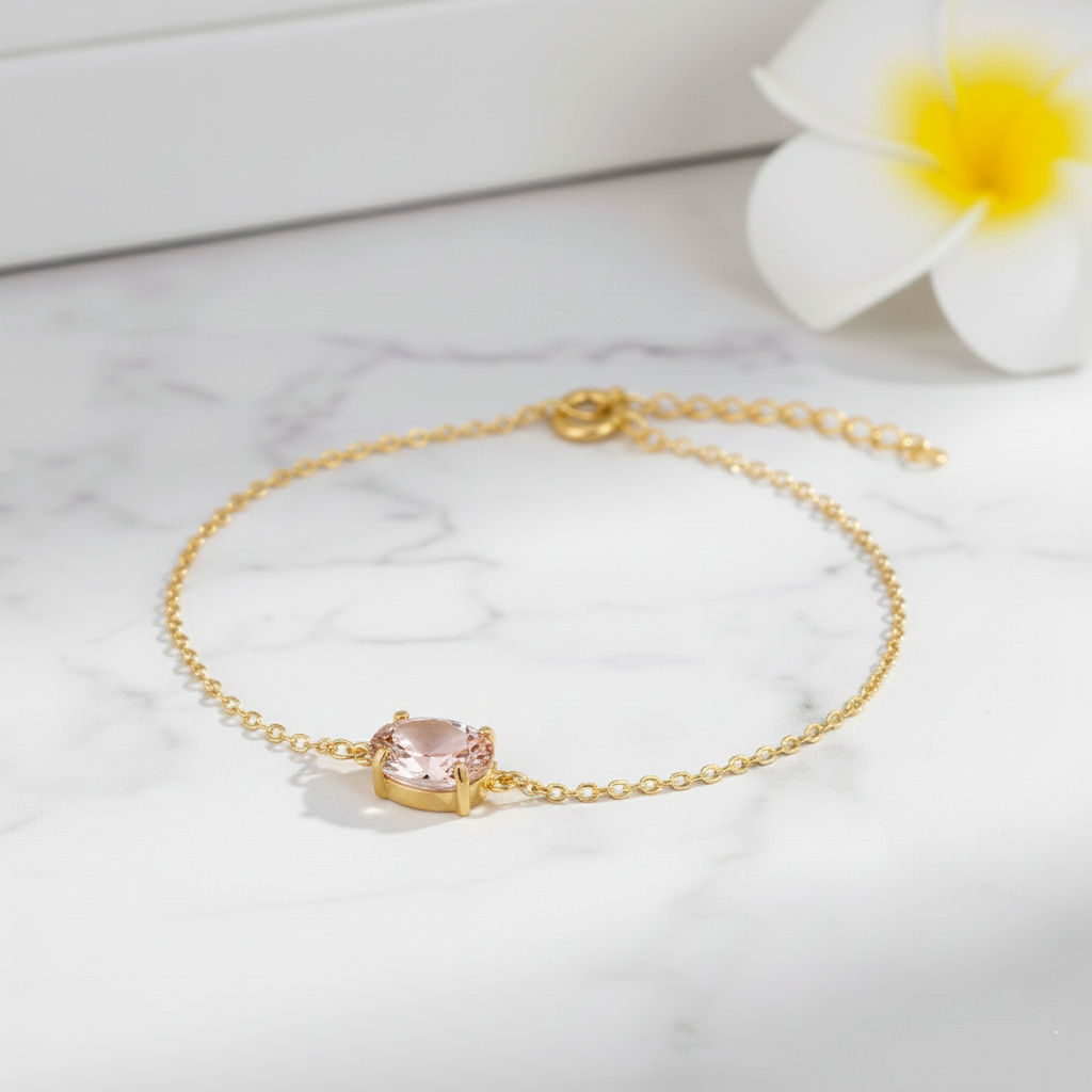 Pulsera de Circonita Ovalada de 8x6mm en Plata de Ley 925 Bañada en Oro de 18K (6 Colores)