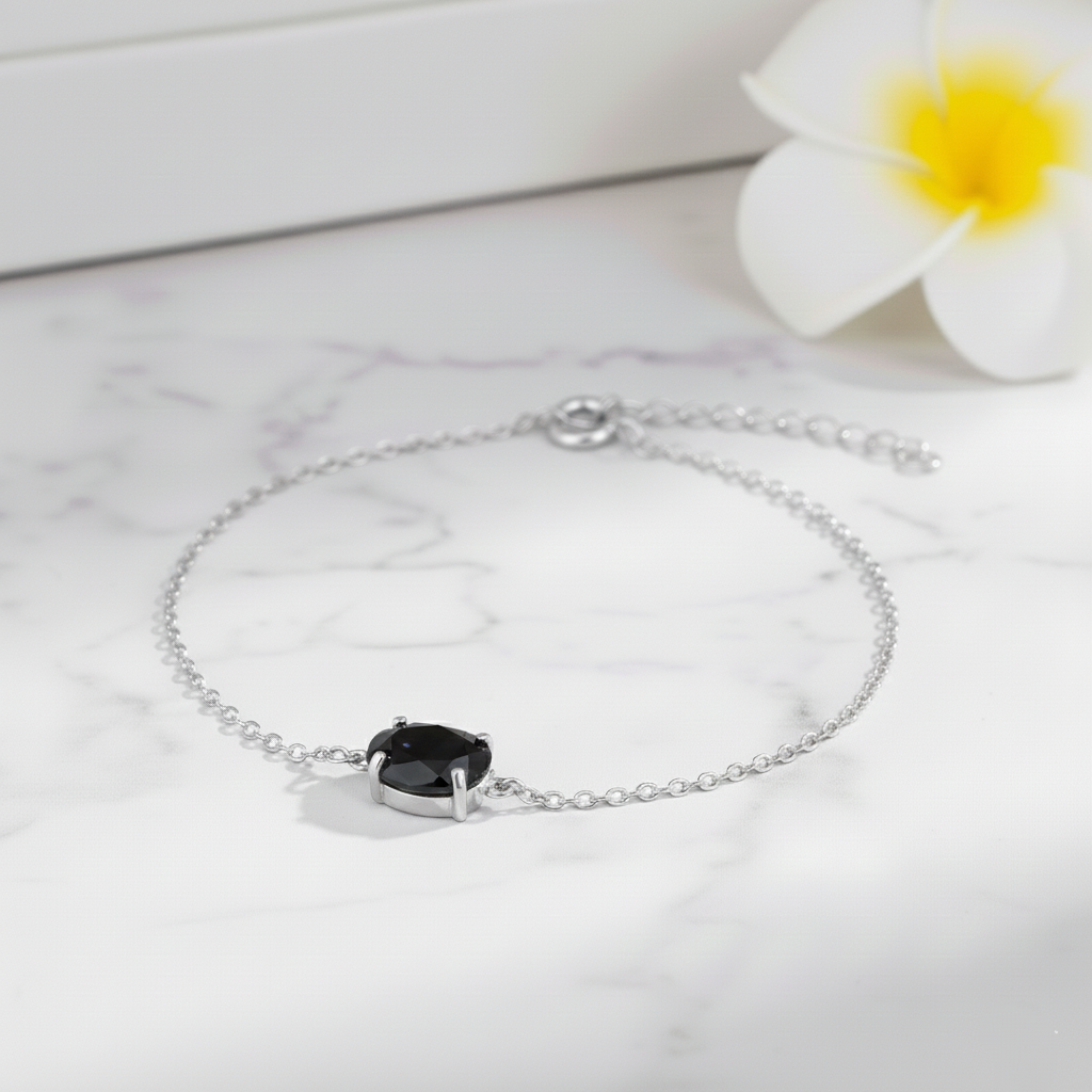 Pulsera de Circonita Ovalada de 8x6mm en Plata de Ley 925 Bañada en Oro de 18K (6 Colores)