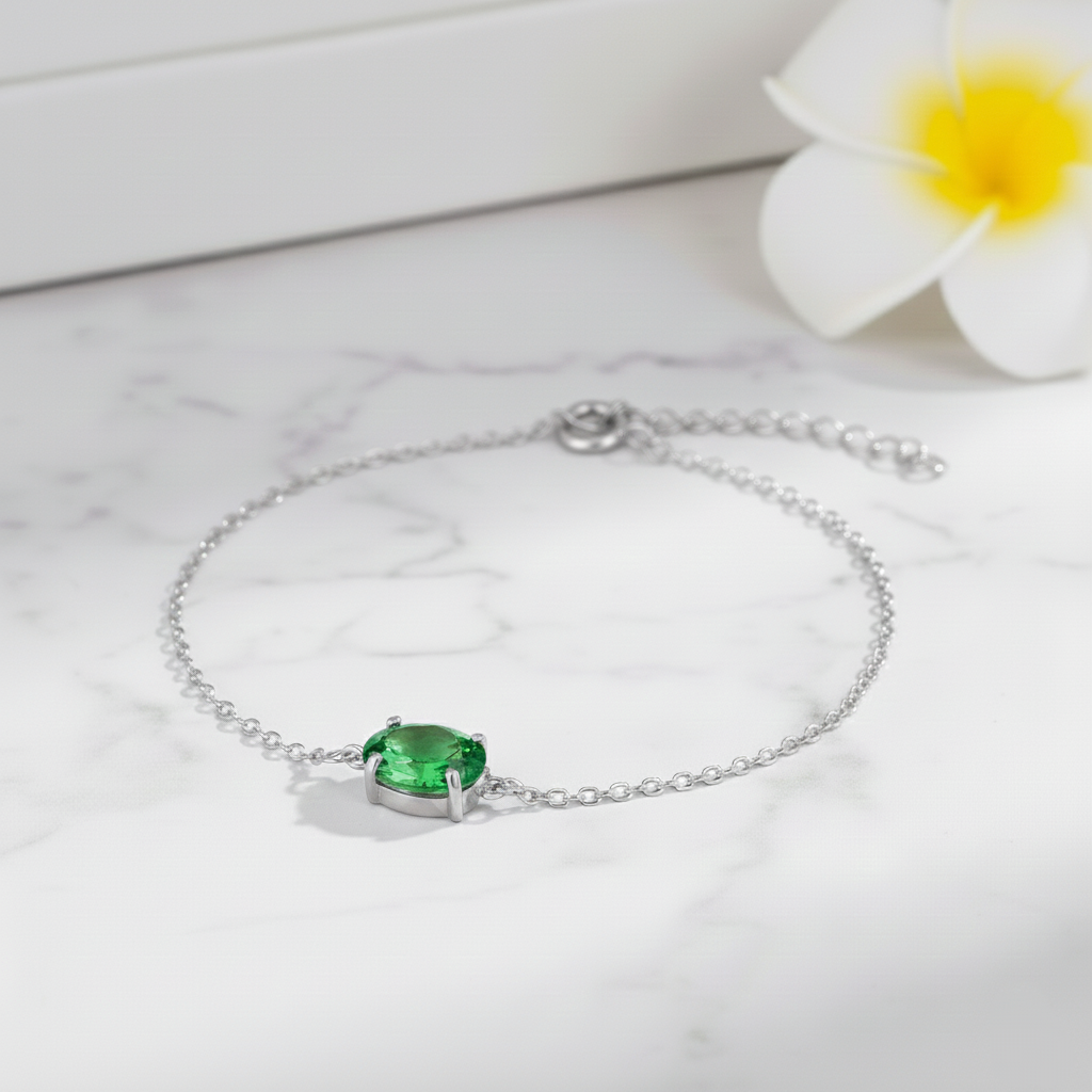 Pulsera de Circonita Ovalada de 8x6mm en Plata de Ley 925 Bañada en Oro de 18K (6 Colores)